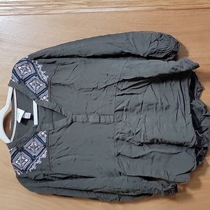 Knox Rose Olive Blouse with Embroidered Accents